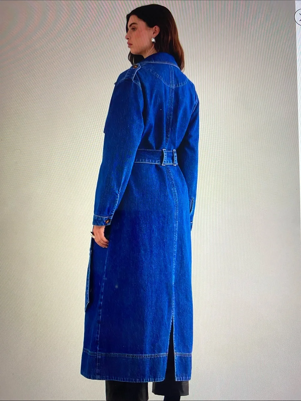 Aligne 💯 Organic Cotton Long Denim Button Down Double Breasted Trench Coat NWOT